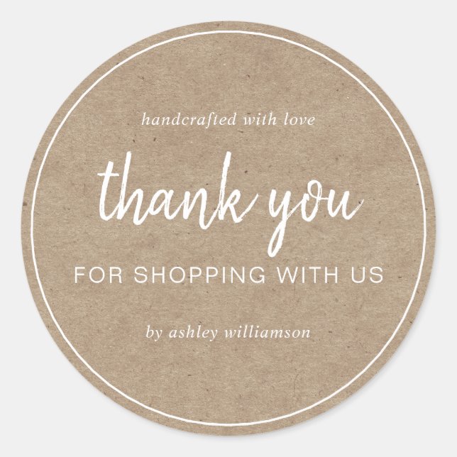 Sticker Rond Kraft Chic Script Thank You For Shopping (Devant)