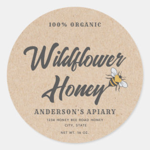 Sticker Rond Kraft Confiture de miel d'abeille au coeur moderne