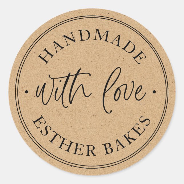 Sticker Rond Kraft Fabriqué avec Amour (Devant)