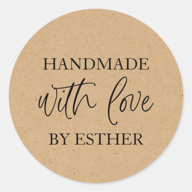 Sticker Rond Kraft Fabriqué avec Amour (Devant)