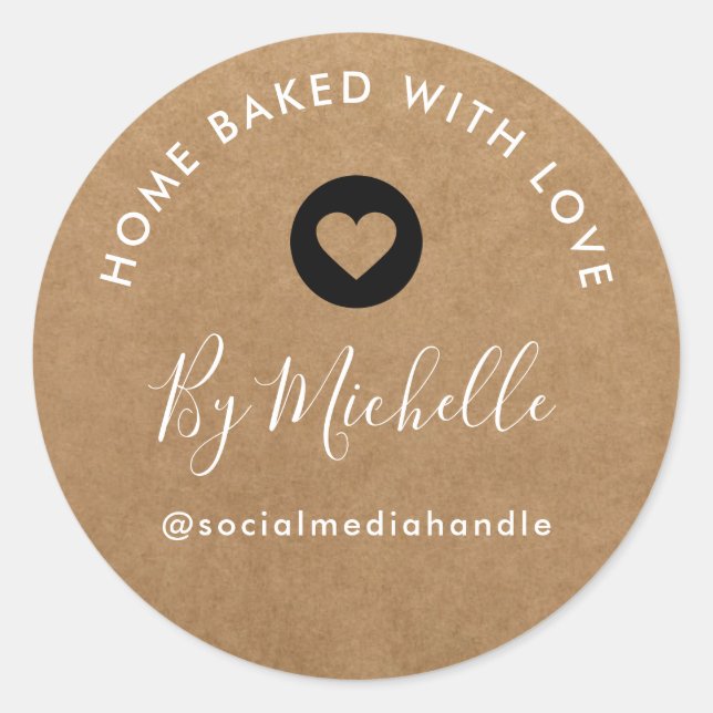 Sticker Rond kraft fait maison Coeur modifiable (Devant)