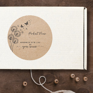Sticker Rond Kraft floral fait main avec amour