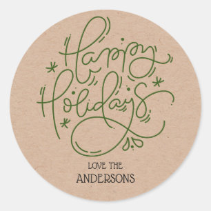 Sticker Rond Kraft Happy Holidays Enveloppe manuscrite de scrip