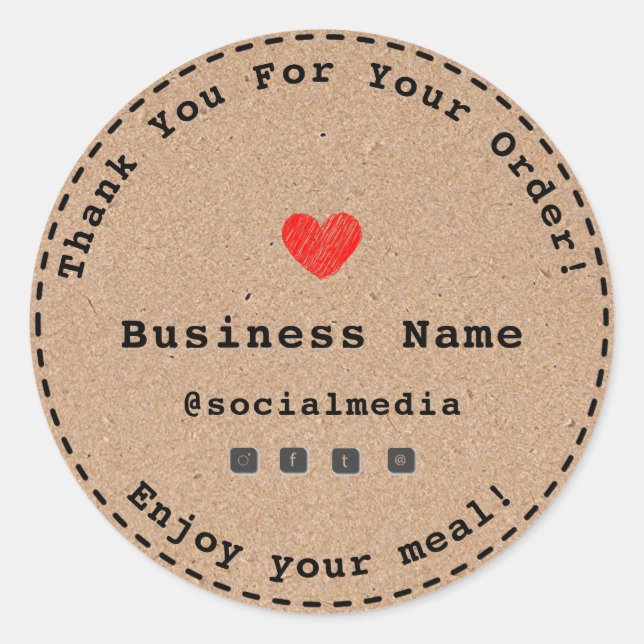 Sticker Rond Kraft Heart Merci pour votre commande alimentaire (Devant)