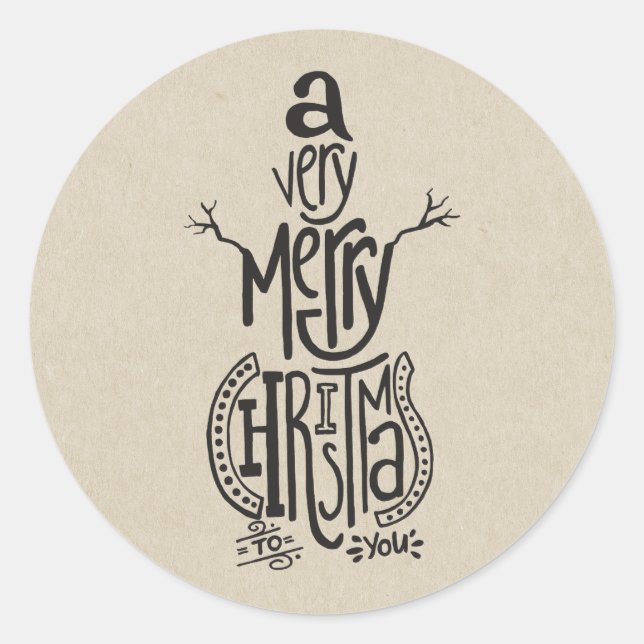 Sticker Rond Kraft Holiday Christmas MERRY NOËL Snowman (Devant)