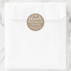 Sticker Rond Kraft Merci pour Popping By Baby shower Popcorn