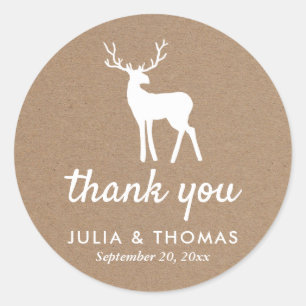 Sticker Rond Kraft Paper Stag Mariage de Noël Merci