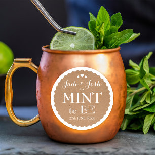 Sticker Rond Kraft Papier Coeurs Mariage Mint Favoriser Arrondi