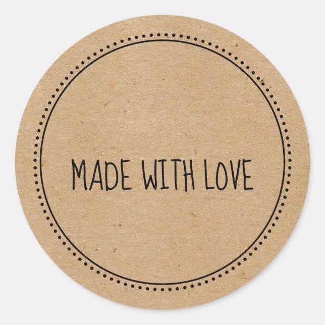 Sticker Rond Kraft Rustique Fabriqué Avec Amour, Écrit À La Mai (Devant)