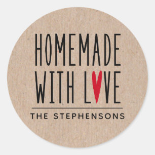 Sticker Rond Kraft Rustique Personnalisé Fait Avec Amour
