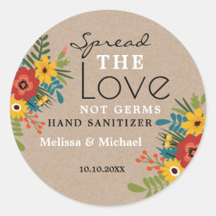 Sticker Rond Kraft Spread Love Main Sanitizer Floral Mariage