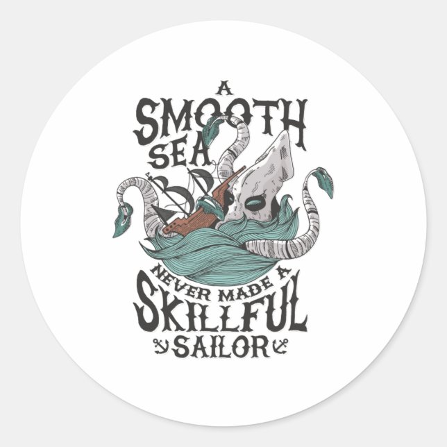 Sticker Rond Kraken attaque un bateau (Devant)