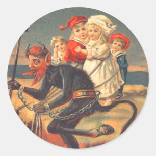 Sticker Rond Krampus enlève des enfants