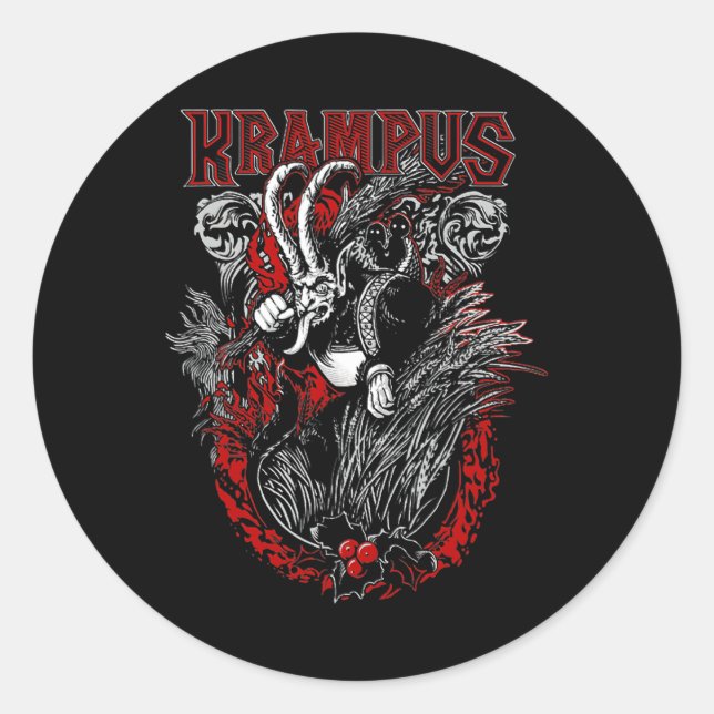 Sticker Rond Krampus Joyeux Noël Fête Noël Horreur Xm (Devant)