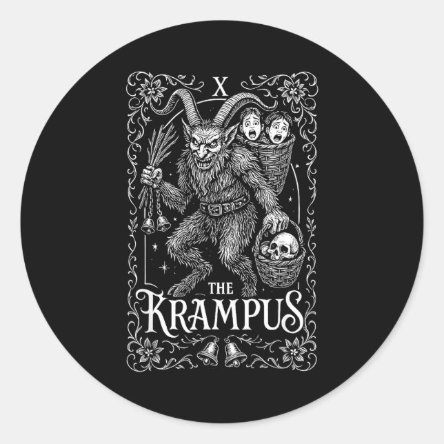 Sticker Rond Krampus Tarot Card Design Christmas Season Evil Pa (Devant)