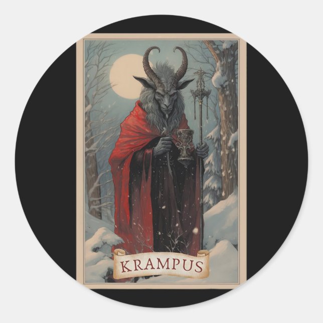 Sticker Rond Krampus Tarot Card Design Noël Hail Père Noël Chri (Devant)