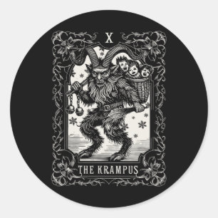 Sticker Rond Krampus Tarot Card Design Noël Saison Evil Pa