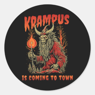 Sticker Rond Krampus Vient En Ville Noël Horreur Vacances