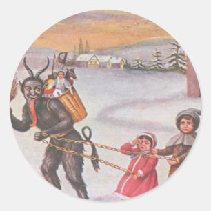 Sticker Rond Krampus volant des jouets et des enfants