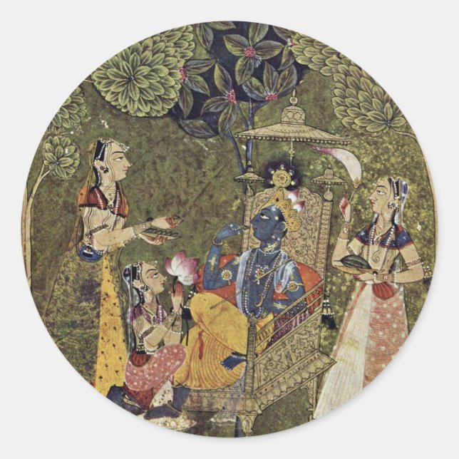 Sticker Rond Krishna Et Les Filles Par Indischer Maler Um 1710  (Devant)