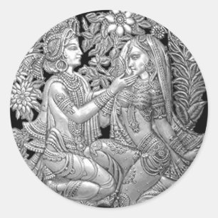 Sticker Rond Krishna et Radha