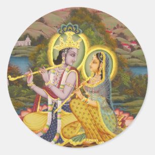 Sticker Rond Krishna et Radha sur lotus