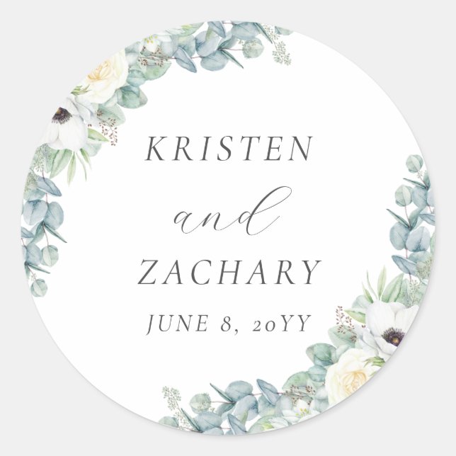 Sticker Rond Kristen Elegant Boho Floral Verdure Mariage Favori (Devant)