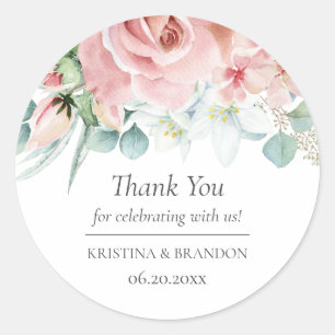 Sticker Rond Kristina Floral Rose Mariage Faveur