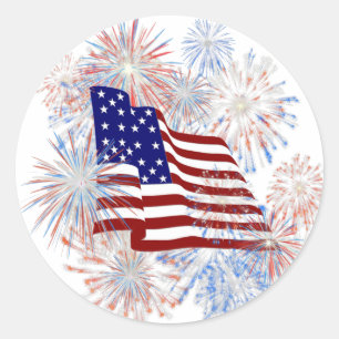 Sticker Rond KRW American Flag Fireworks Patriotique