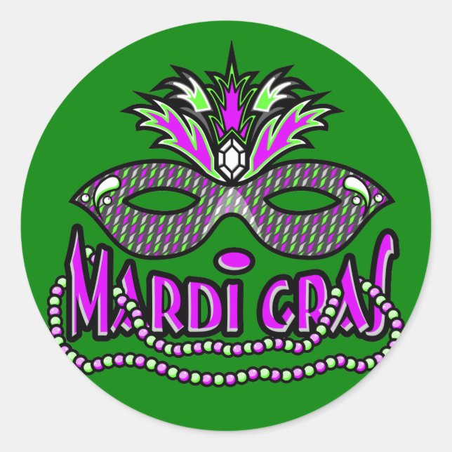 Sticker Rond KRW Mardi Gras Masque et perles (Devant)