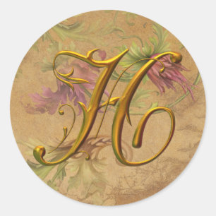 Sticker Rond KRW Vintage Floral H Monogramme Mariage Seal