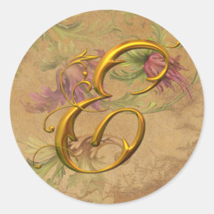 Sticker Rond KRW Vintage Floral Or E Monogramme Mariage Seal