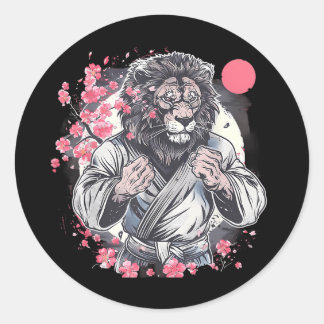 Sticker Rond Kung Fu Lion Sakura Mma Kickboxing Judo Taekwondo