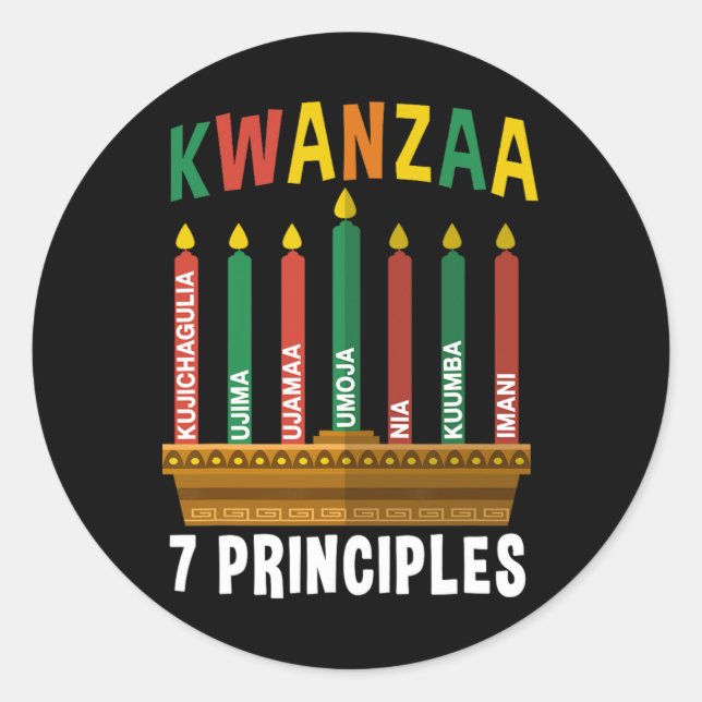 Sticker Rond Kwanzaa 7 Principes Bougies Kinara Pan Africains P (Devant)