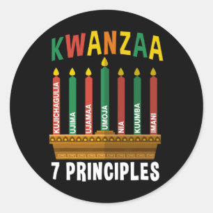 Sticker Rond Kwanzaa 7 Principes Bougies Kinara Pan Africains P