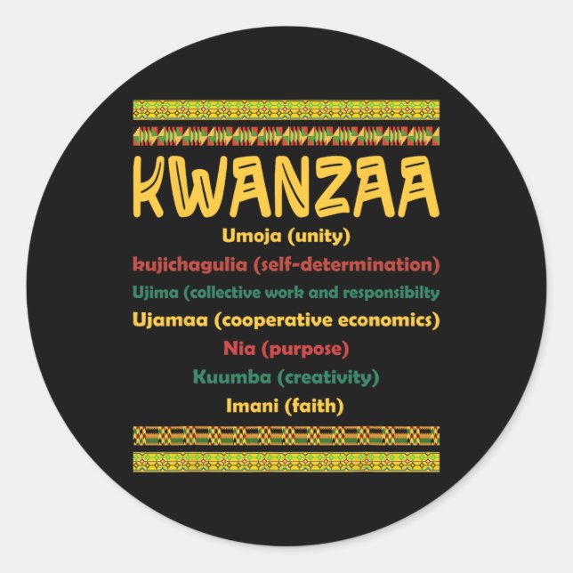 Sticker Rond Kwanzaa Noël 7 Principes Africain-Américain Moi (Devant)