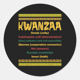 Sticker Rond Kwanzaa Noël 7 Principes Africain-Américain Moi