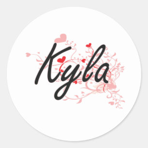 Sticker Rond Kyla Nom Artistique Design avec Coeurs