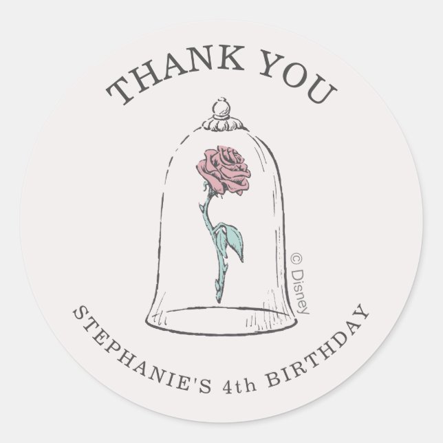 Sticker Rond La beauté et la bête | Anniversaire Rose enchanté (Devant)