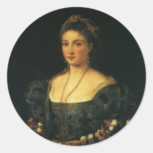 Sticker Rond La Bella, Duchesse d'Urbino par Titien