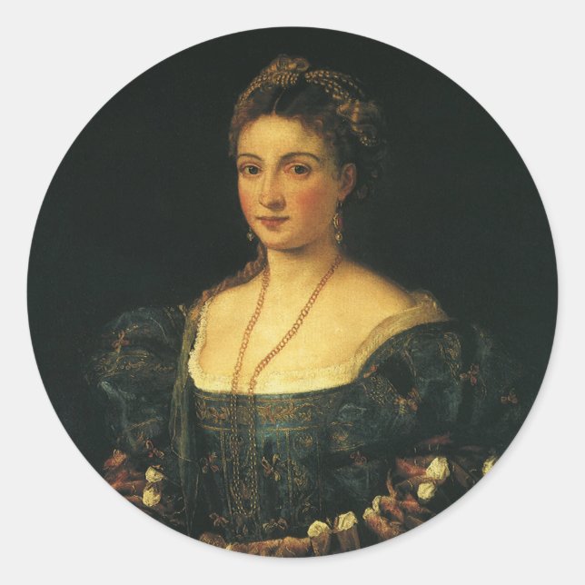 Sticker Rond La Bella, Duchesse d'Urbino par Titien (Devant)