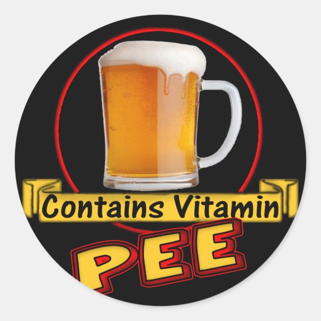 Sticker Rond La bière contient de la vitamine Pee T-shirts cade (Devant)