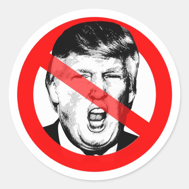 Sticker Rond La Bouche anti-Donald Trump a traversé la face (Devant)