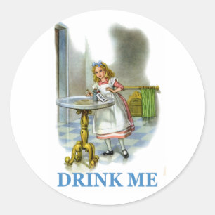 Sticker Rond La Bouteille A Dit De Boire Moi, Alors Alice L'A F