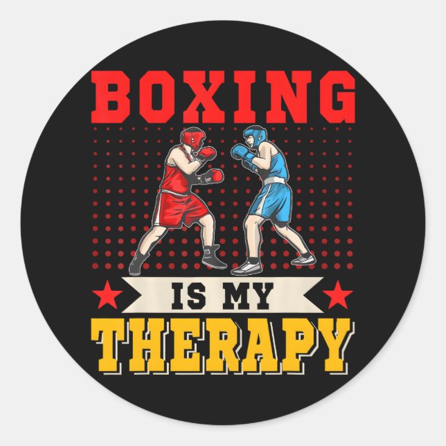 Sticker Rond La boxe est ma thérapie Boxing Player Coach (Devant)