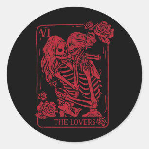 Sticker Rond La carte de tarot des Amants embrassant les sœurs