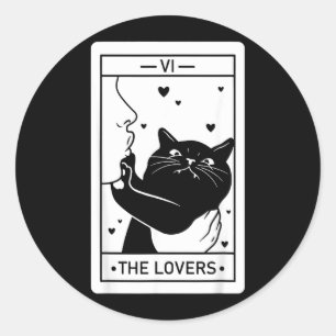 Sticker Rond La carte de tarot humoristique de l'amant félin Ha