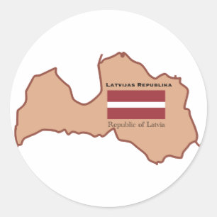 Sticker Rond La carte et le drapeau de la Lettonie