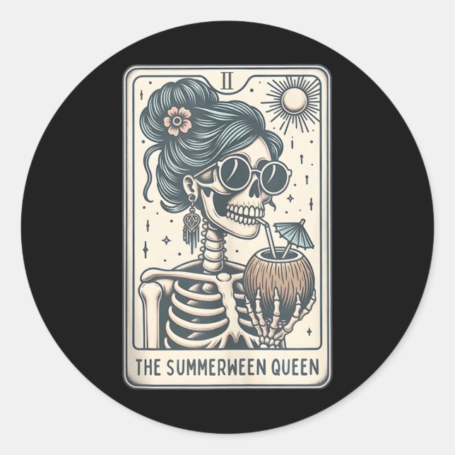 Sticker Rond La carte Summerween Queen Tarot, Halloween en cuis (Devant)