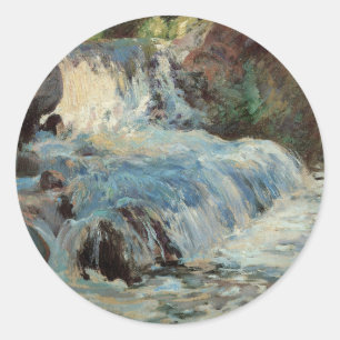 Sticker Rond La Cascade de Twachtman, Impressionnisme Vintage